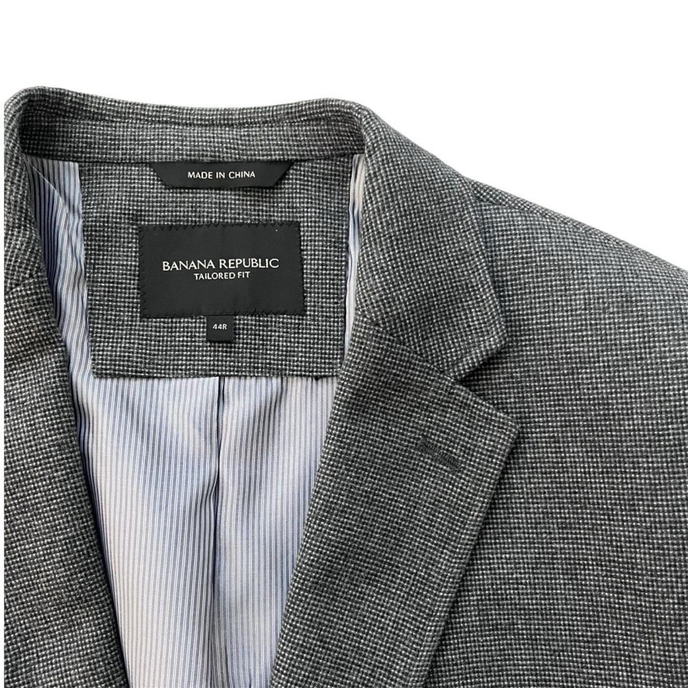 Banana Republic Mens Blazer Tailored Fit Italian Fabric Micro Check Gray 44R